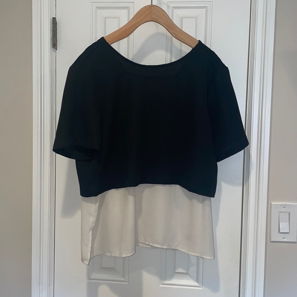 F21 Black and White Layered Chiffon Blouse Size L - Picture 1 of 4